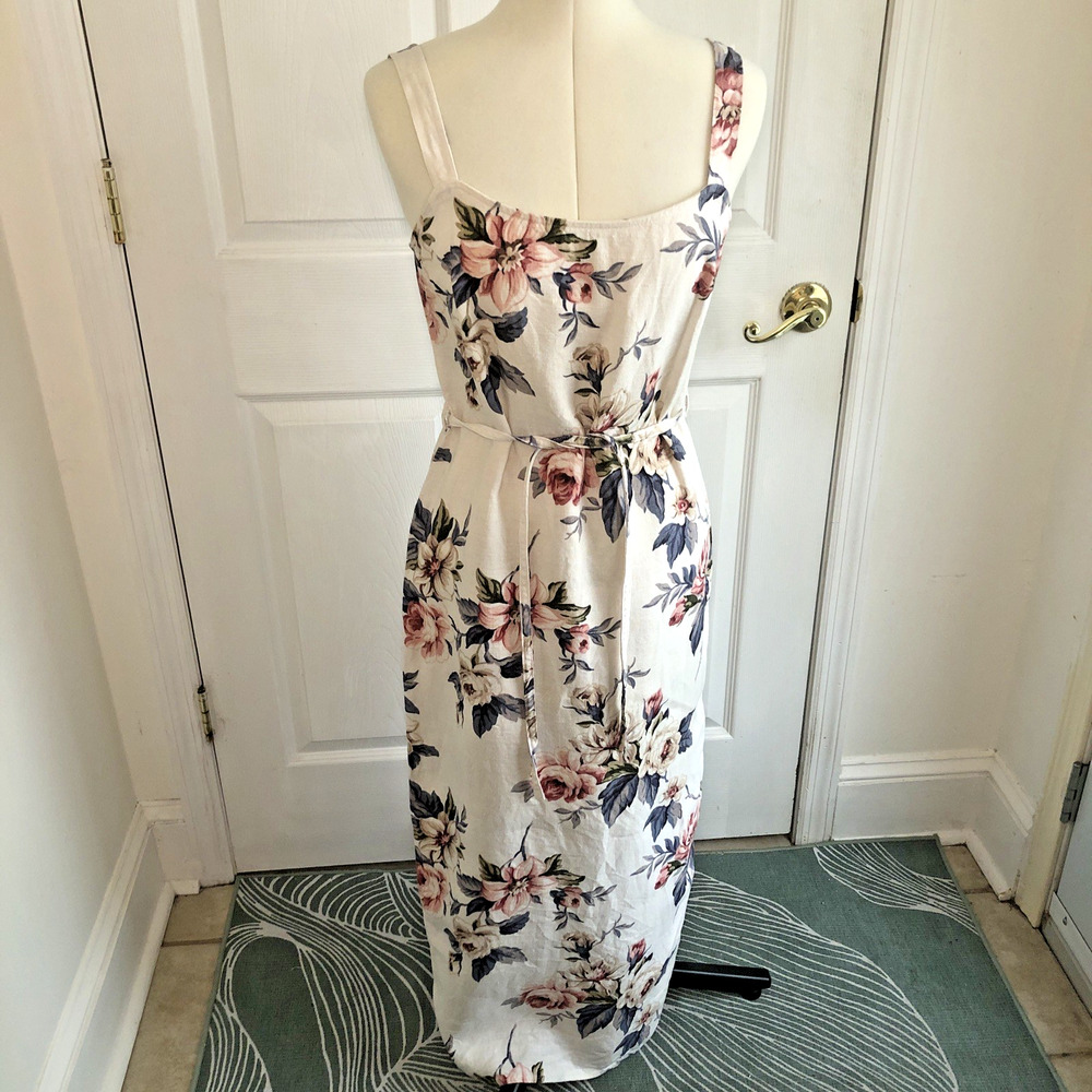 VTG Y2K Karen Kane 100% Linen Midi Dress sz 4 sleeveless Coquette cottagecore